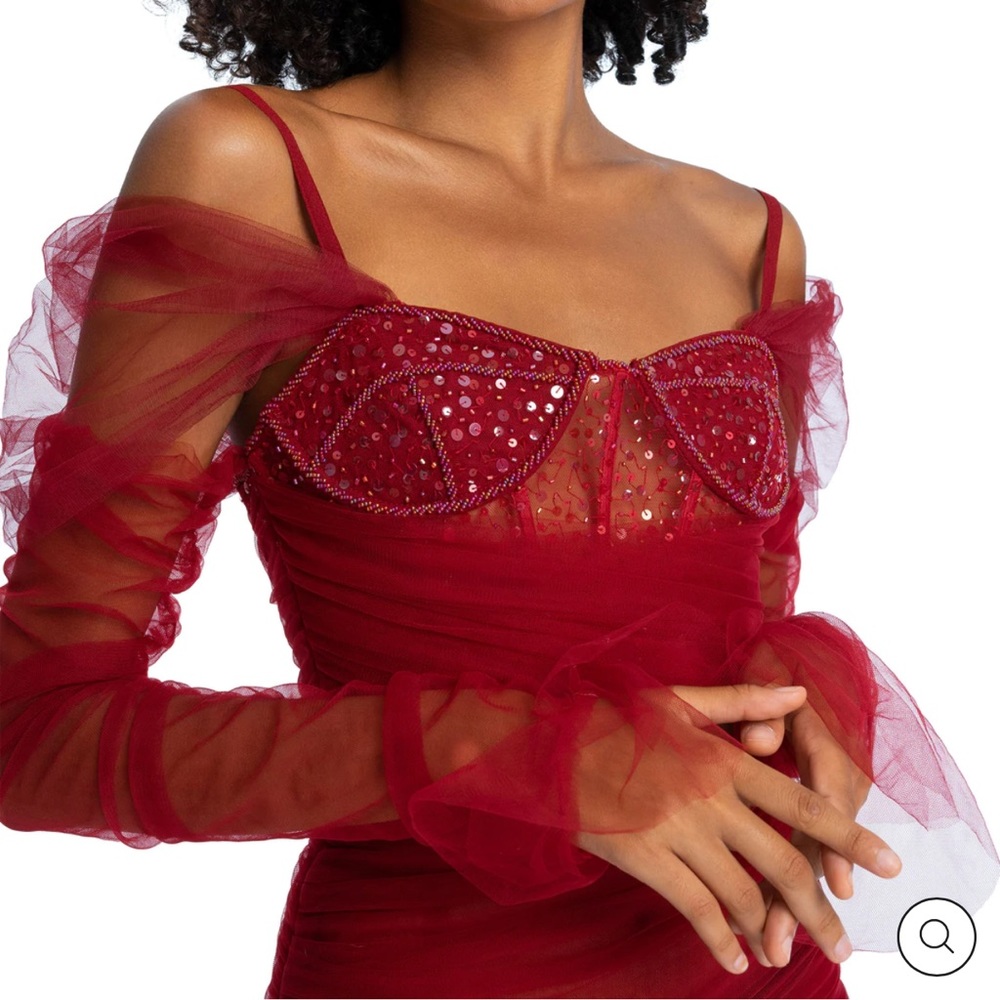 Princess Polly Red Sequin Mesh Top